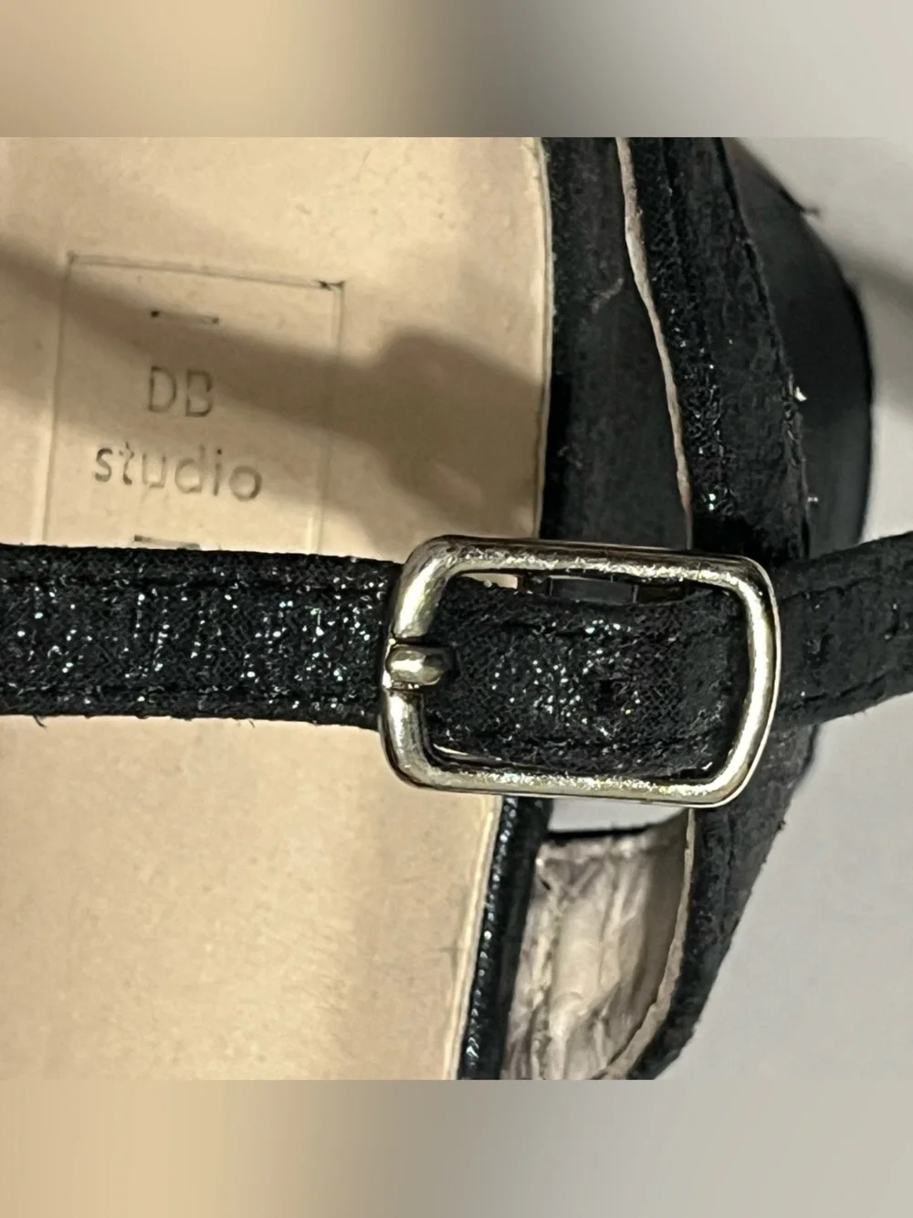 DB Studio Ellsie Black Rhinestone Sparkly Low Block Heel Sandals 8.5